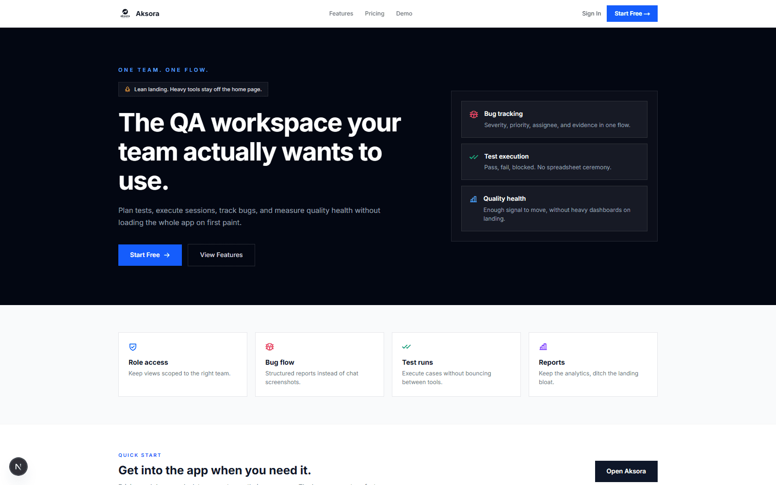 Aksora QA Workspace Preview